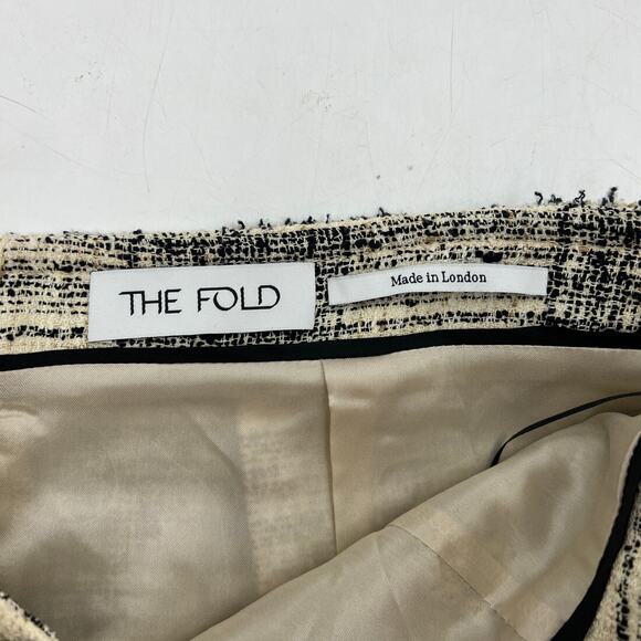 The Fold London Tweed Pencil Skirt Fringe Plaid Ivory Black - Picture 3 of 7